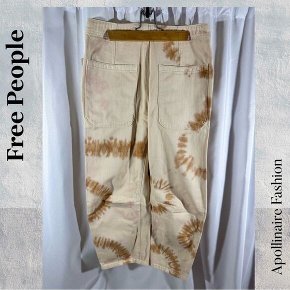 Free People Osaka Tie Dye Straight Leg Jeans Ivory Tan Combo Size 28 NWT - Picture 5 of 8